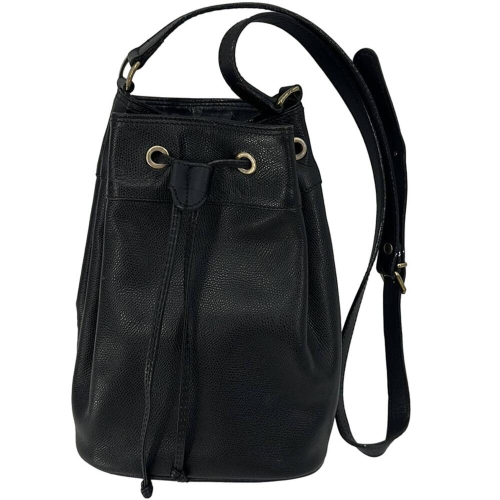 Ann Taylor Vintage Black Leather Drawstring Bucket Bag
